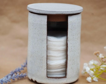 Round Cotton Pad Caddy | Speckled White Glaze | Handmade Ceramics