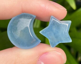 Mini Aquamarine Stars and Moons | Small Aquamarine Crystal Star | Polished Aquamarine Moon Crystals | Mini Crystal Star | Crystal Grid