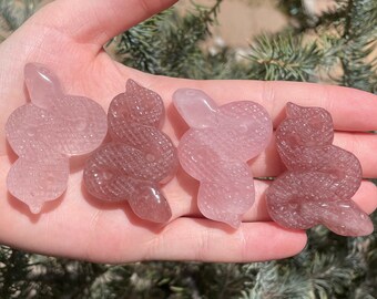Rose and Strawberry Quartz Snakes | Rose Quartz Snake | Strawberry Quartz Snake | Tanzberry Snake Carving | Snake Crystals