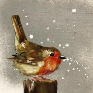 robin print, painting,christmas xmas, bird, birds, robins, gift, home decor, present, for her, for them, robin, red, silver, grey, wildlife