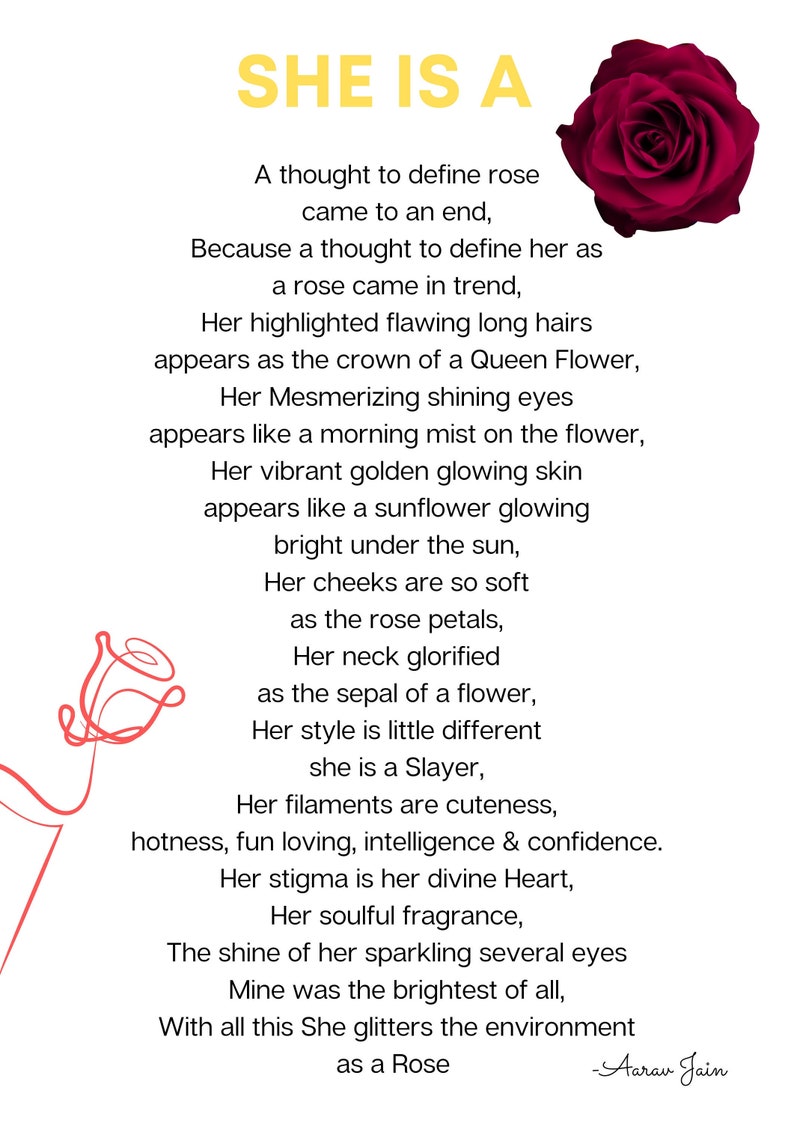 She is a Rose Girl Like a Rose, Define Her as a Rose, Rose Poem , Rose