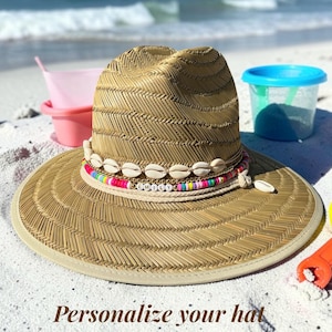 Personalized Toddler Sun Hat with Name Beads And Cowrie Shells Custom Kids Beach Hat For Girls Toddler Summer Hat Customized Youth Straw hat