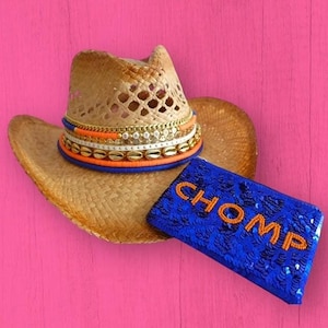 Custom UF Cowboy Hat: College Gameday Hat with Gold Jewelry