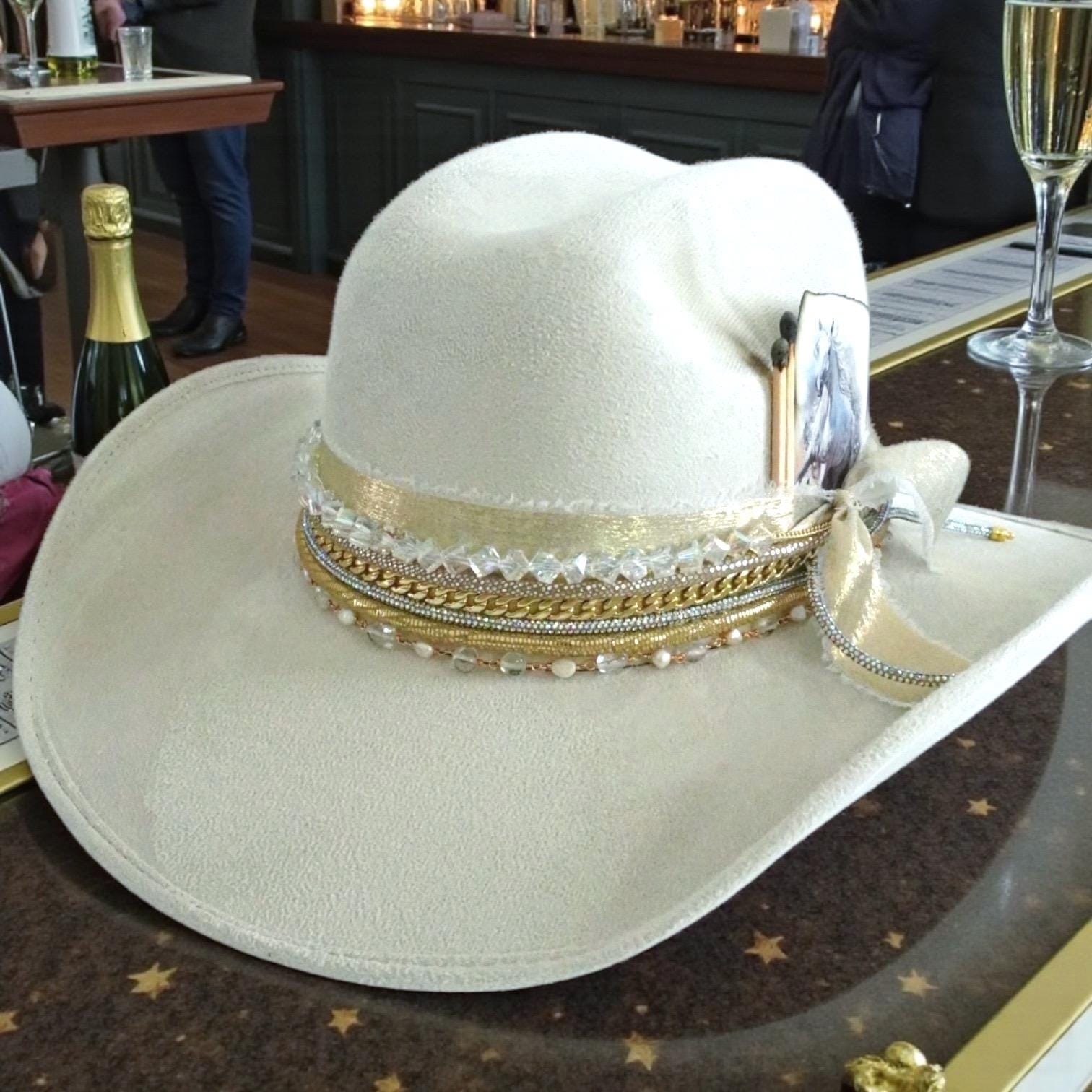 ? Cream Rhinestone Western Cowboy Hat – Festival, Concert & Rodeo Glam ✨ Custom Cream Cowboy Hat: Western Bling Glam Rodeo Concert  main image 4