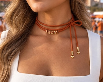 Long Wrap Cord Necklace for gameday Jewelry Personalized College Team Color Spirit Gift Graduation Alabama Ohio State Texas Michigan Georgia