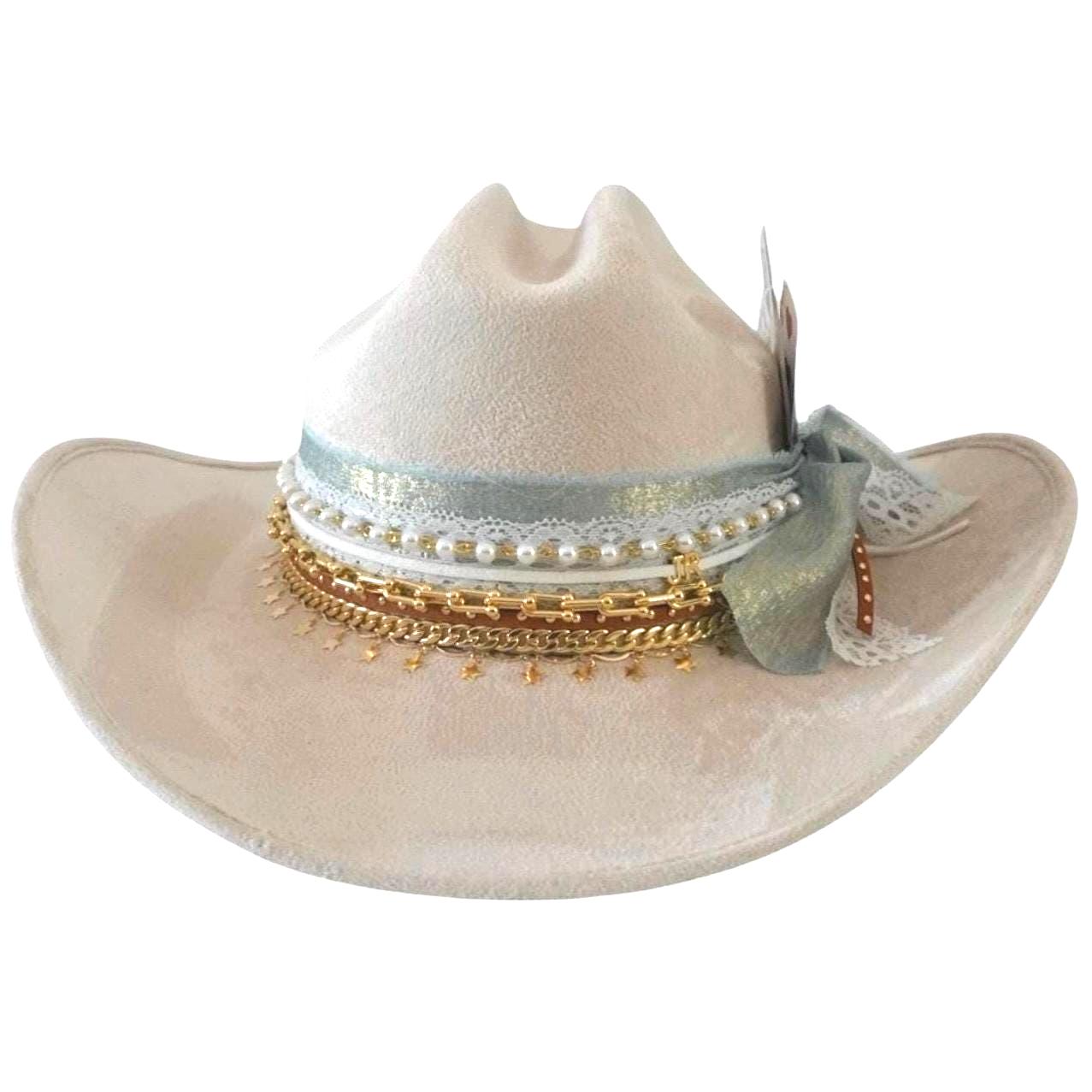 Custom Cowboy Hat: Cream Coastal Cowgirl Shabby Chic Western  display picture 3