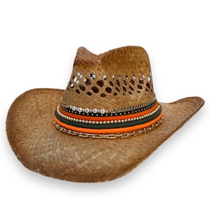 Miami cowboy hat UMiami themed tailgate hat UMiami game day fit hat Canes hat University of Miami fan gift Hurricanes inspired cowboy hat