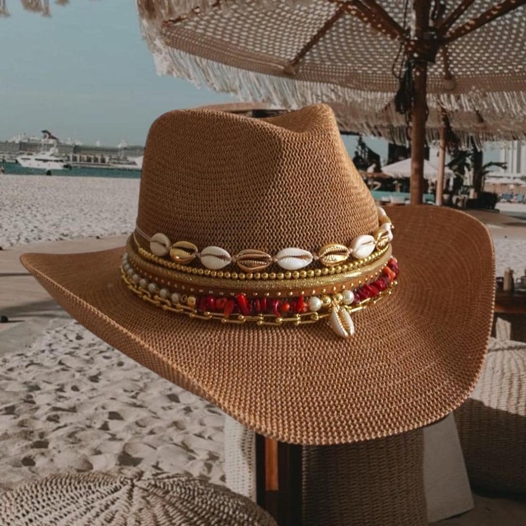 Seashell Cowboy Hat Jeweled Beach Cowgirl Hat Red Coral and  display picture 3