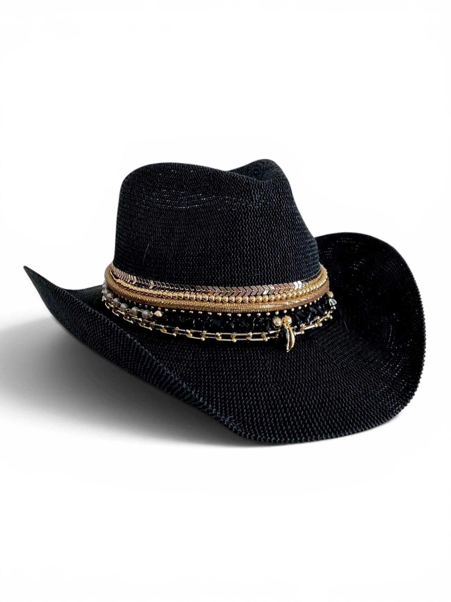 Elegant Black Cowboy Hat with Gold Chain Men main image 4