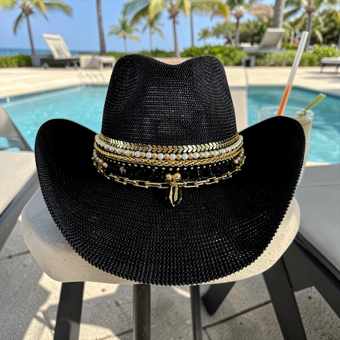 Black Cowboy Hat Beach Club Festival Pool Party Hat Coastal 