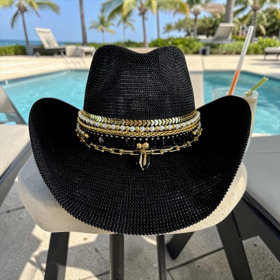 Black Cowboy Hat Beach Club Festival Pool Party Hat Coastal  display picture 1