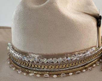 Custom Cream Cowboy Hat: Western Bling Glam Rodeo Concert  display picture 2