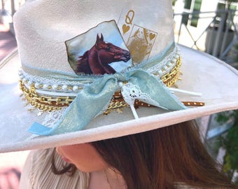 Cream Western Hat with Turquoise Feather & Floral Accents Day to night, but make it a hat moment. Also, this dress is  main image 4