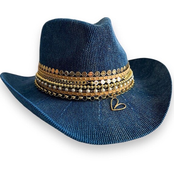 Denim Beaded Cowboy Hat Personalized Recycled Denim Cowboy Hat: Rhinestone Festival  main image 3