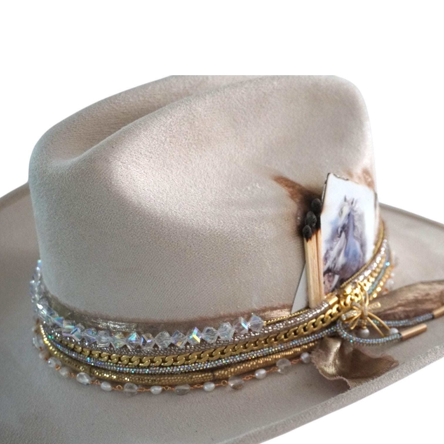 Custom Cream Cowboy Hat: Western Bling Glam Rodeo Concert 