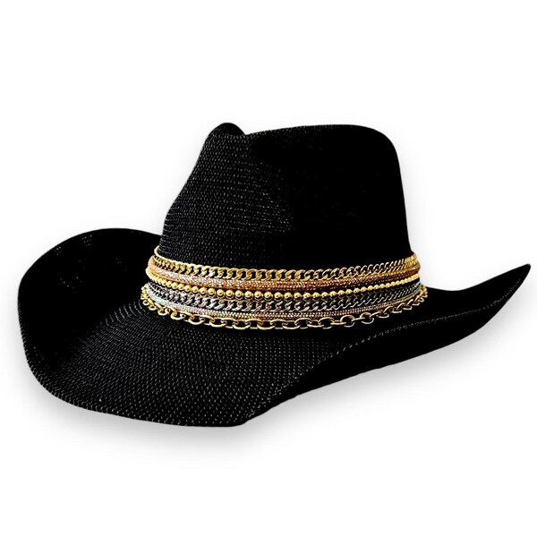 Cowboy Hat Glitter Black Hats Unisex