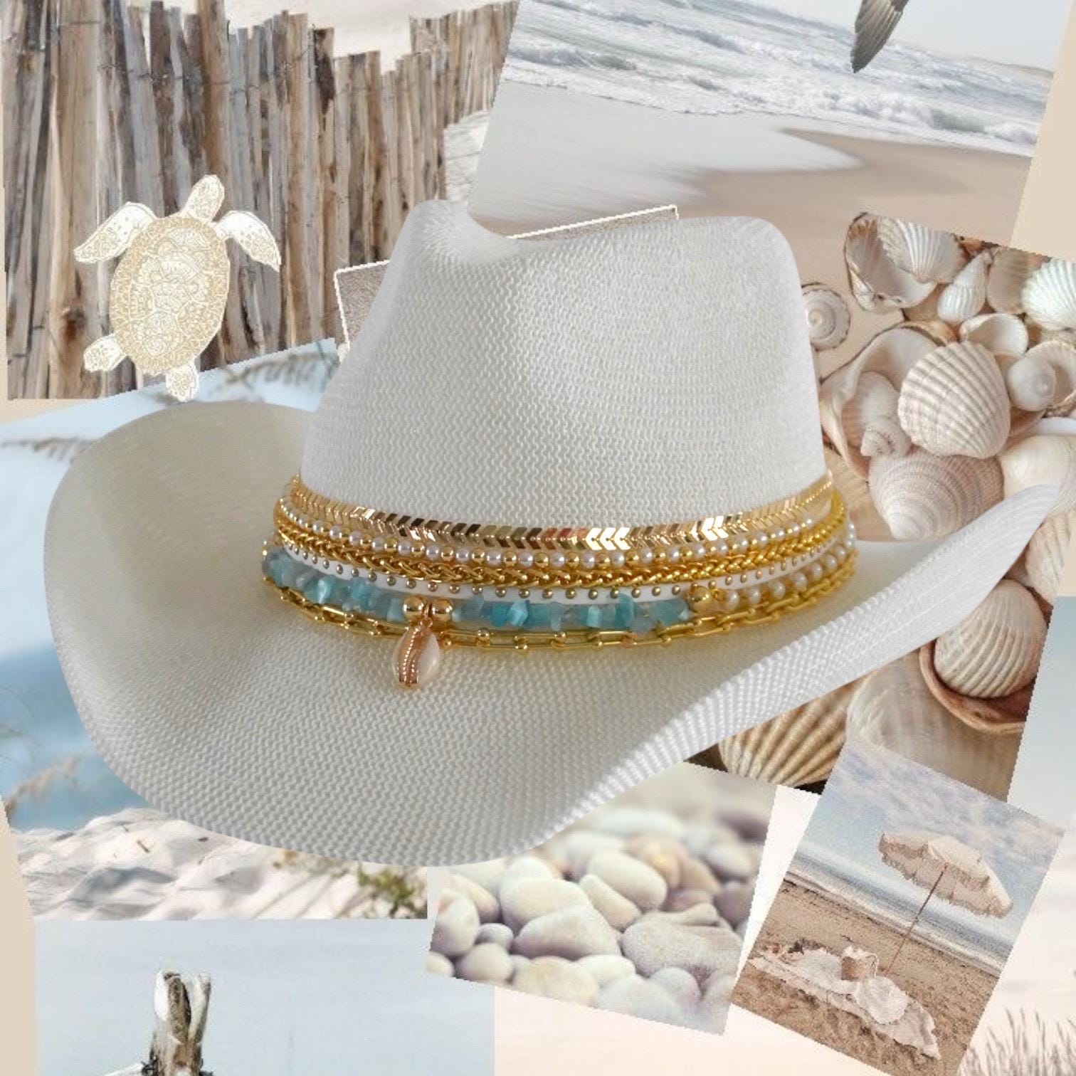 ? Women\'s White 1 Straw Cowgirl Woven Western Two Decorative Bands Sun Hat Versona | bride embellished straw cowboy hat main image 3