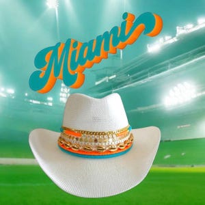 Handmade Miami Dolphins Cowboy Hat: Beaded 18k Gold-Plated Jewelry