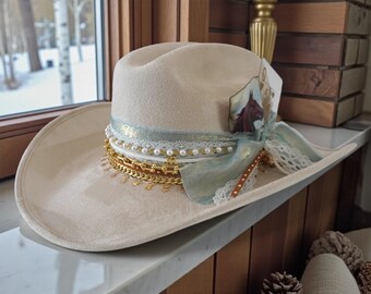 Custom Cowboy Hat: Cream Coastal Cowgirl Shabby Chic Western 