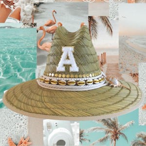 Sun Hat with initial Custom Sun Hat Personalized Sun Hat Summer Beach Hat Straw hat Boater Hat Custom Lifeguard hat Embellished straw hat