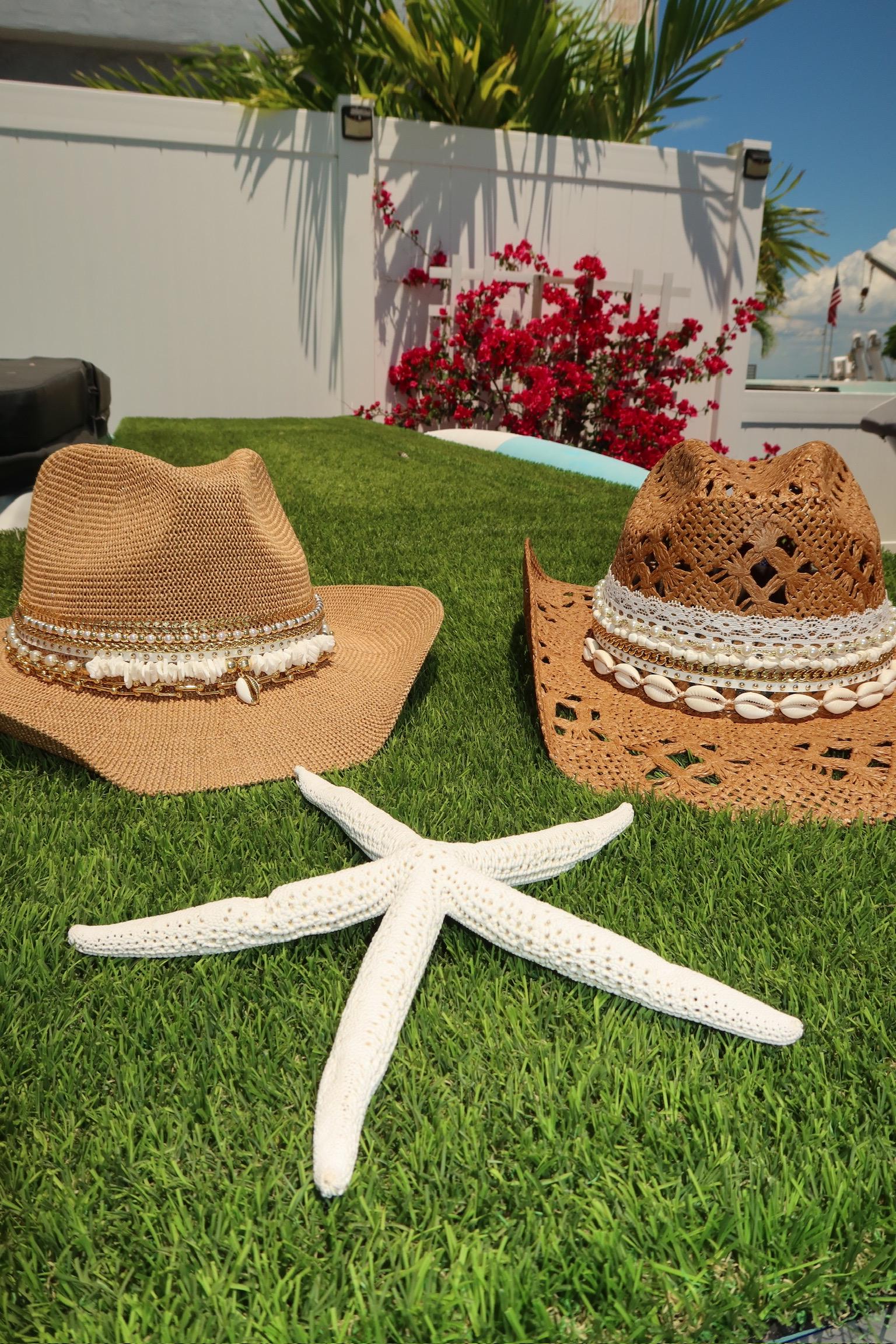 Coastal Cowgirl Custom Hat in Cream with Crochet Ribbon Bow & Starfish Brooch ? Coastal Cowgirl Custom hat by @queenhatco #western #beach  main image 3