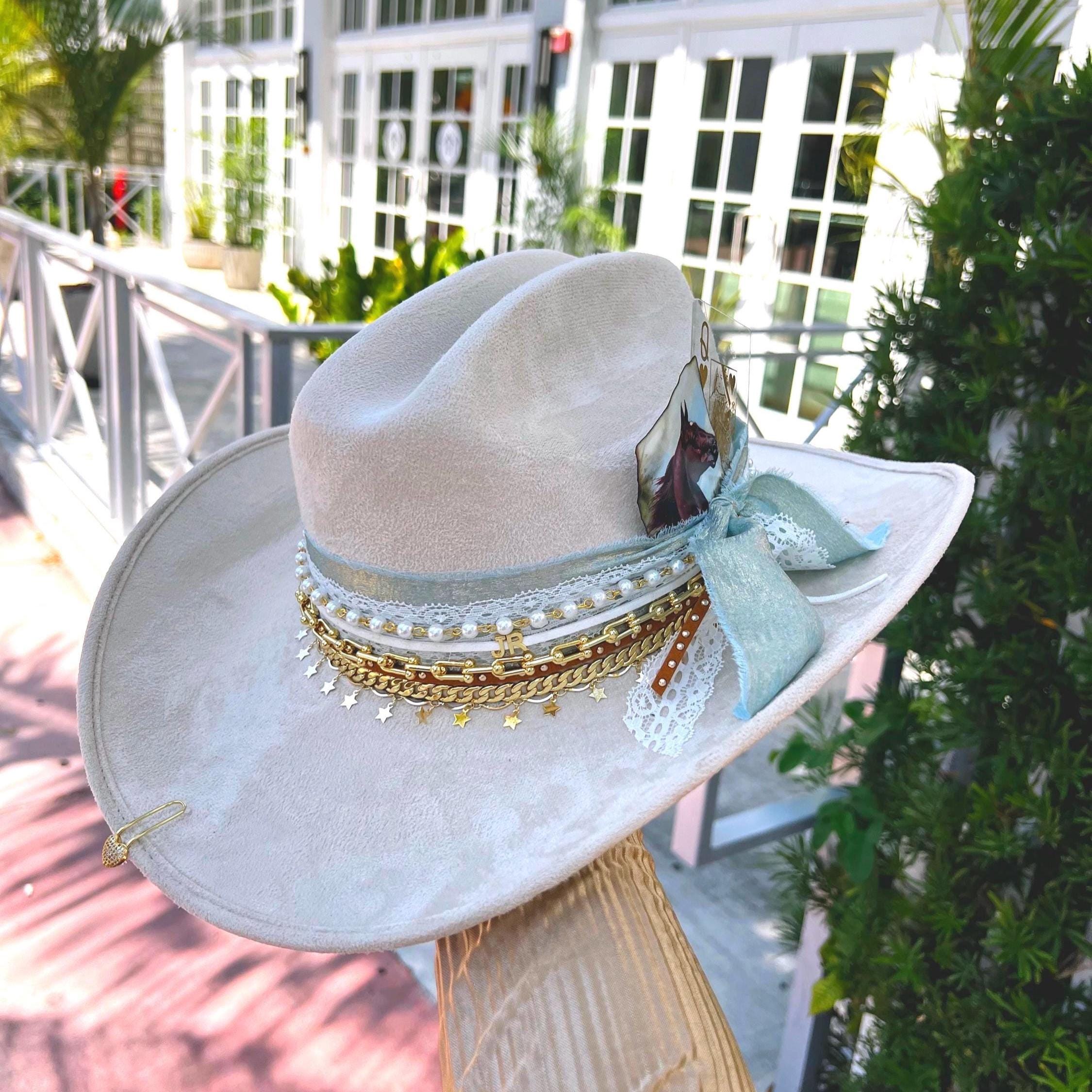 Custom Cowboy Hat: Cream Coastal Cowgirl Shabby Chic Western 