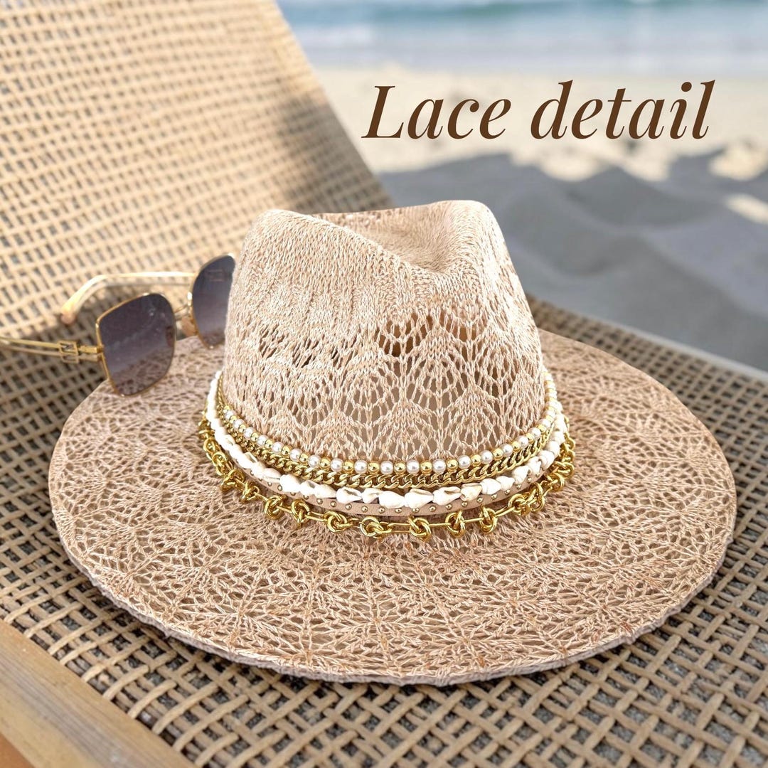 Beige Tropical Flower Floppy Straw Sun Hat Brim Womens Beach Vacation Accessory 7126cwkdQpL._AC_UY350_.jpg main image 2