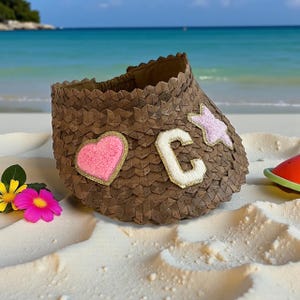 Personalized Kids Straw Visor Custom Toddler Beach Sun Hat with Chenille Letter  Monogram Straw Hat for Girls Gift for Toddler Baby