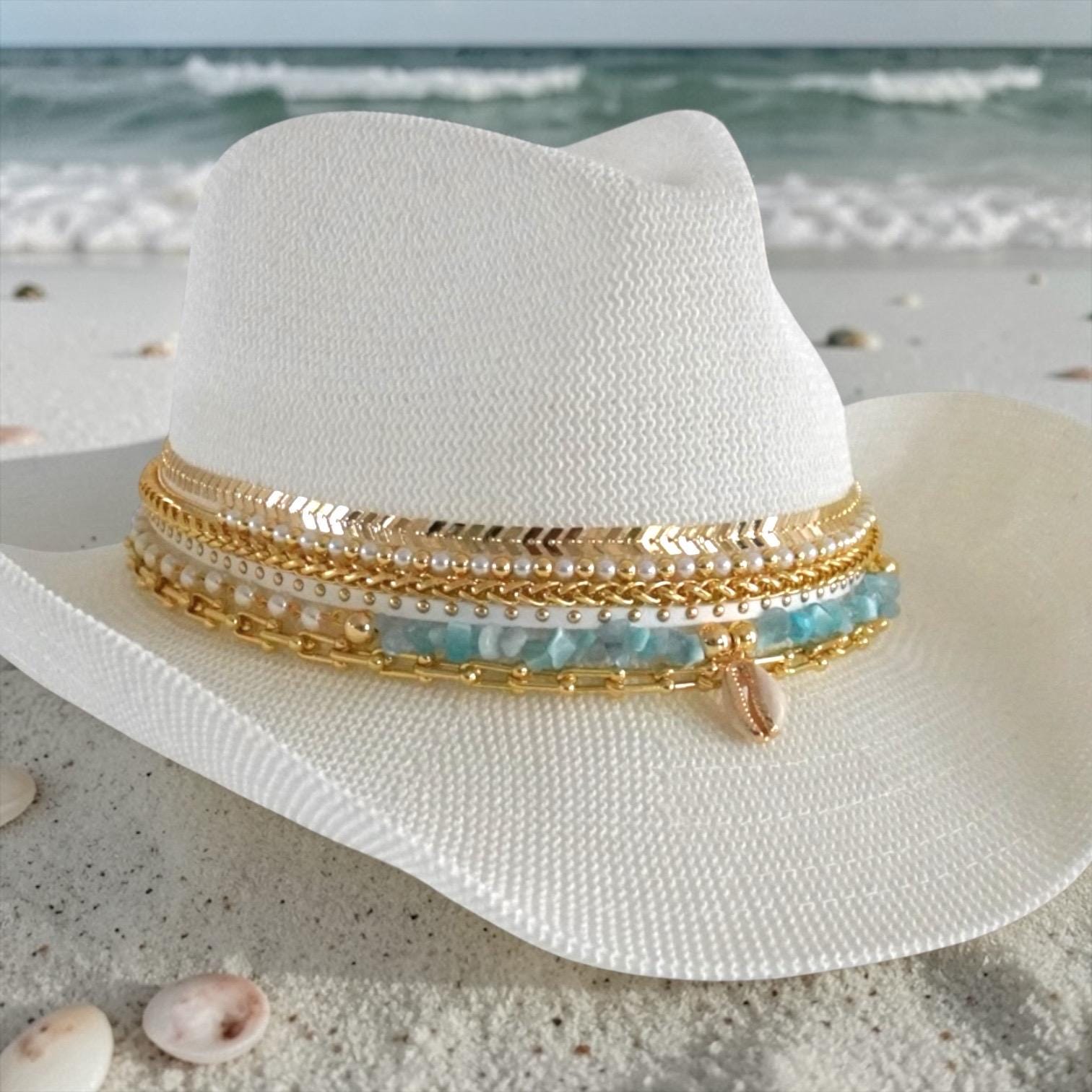 White Cowboy Hat Luxury Beach Vacation Resort Wear Hat  display picture 2