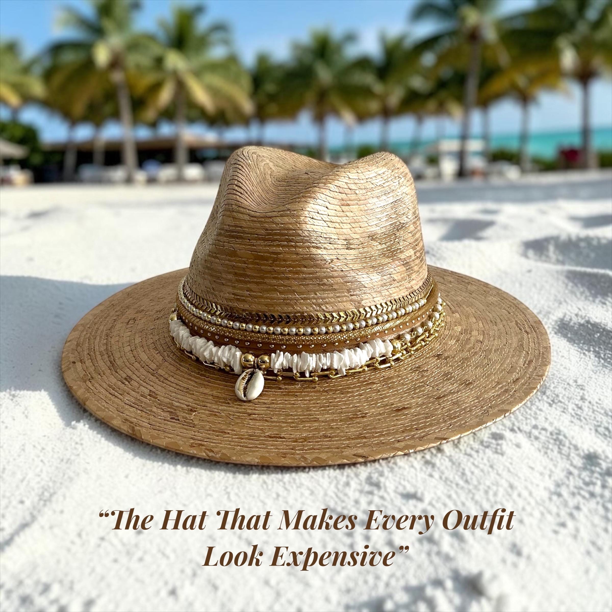 Wide Brim Straw Sun Hat Cutout Brim Teardrop Beaded Band Coastal Resort Fashion Gossifan Women main image 3