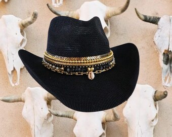 Black Cowboy Hat Beach Club Festival Pool Party Hat Coastal  display picture 1