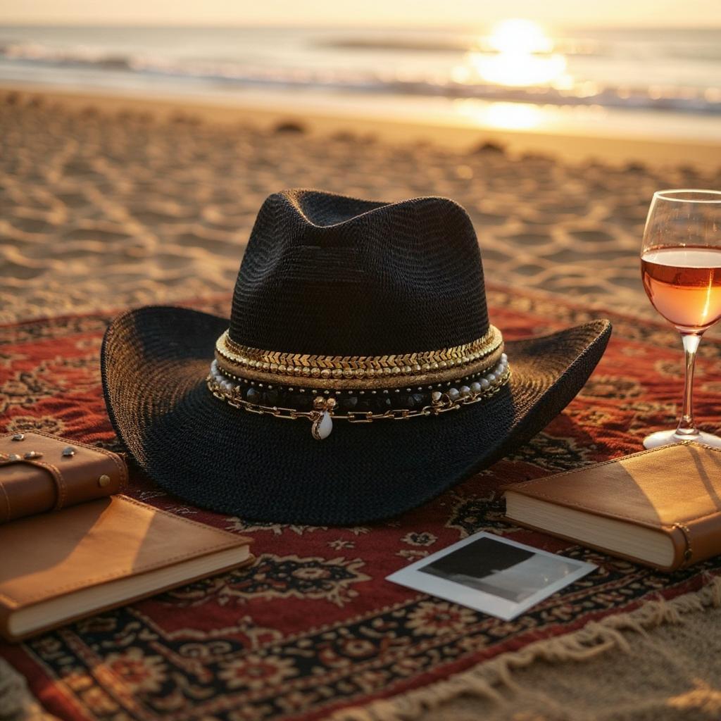 Cowboy Tan Unisex Summer Sunny Club Beach Holiday Hats with Black Stitching Sunny - Cattleman main image 3