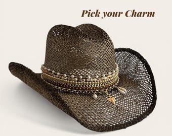 Bruine luxe stro cowboyhoed voor zomer strand resort hoed Country Festival Cowgirl hoed Ibiza Tulum vakantie westerse boho outfit accessoire
