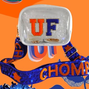 Gameday bag Clear stadium purse Chomp Strap Gator themed bag University of Florida inspired bag Gator fan gift Orange and blue clear purse