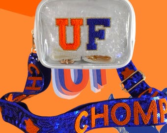 Gameday bag Clear stadium purse Chomp Strap Gator themed bag University of Florida inspired bag Gator fan gift Orange and blue clear purse