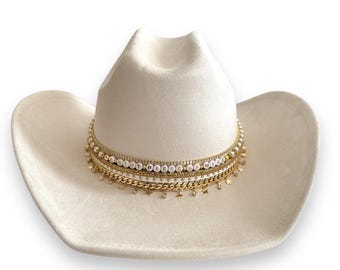 Custom Bride Cowboy Hat With Veil: Beaded Bachelorette Cowgirl Hat