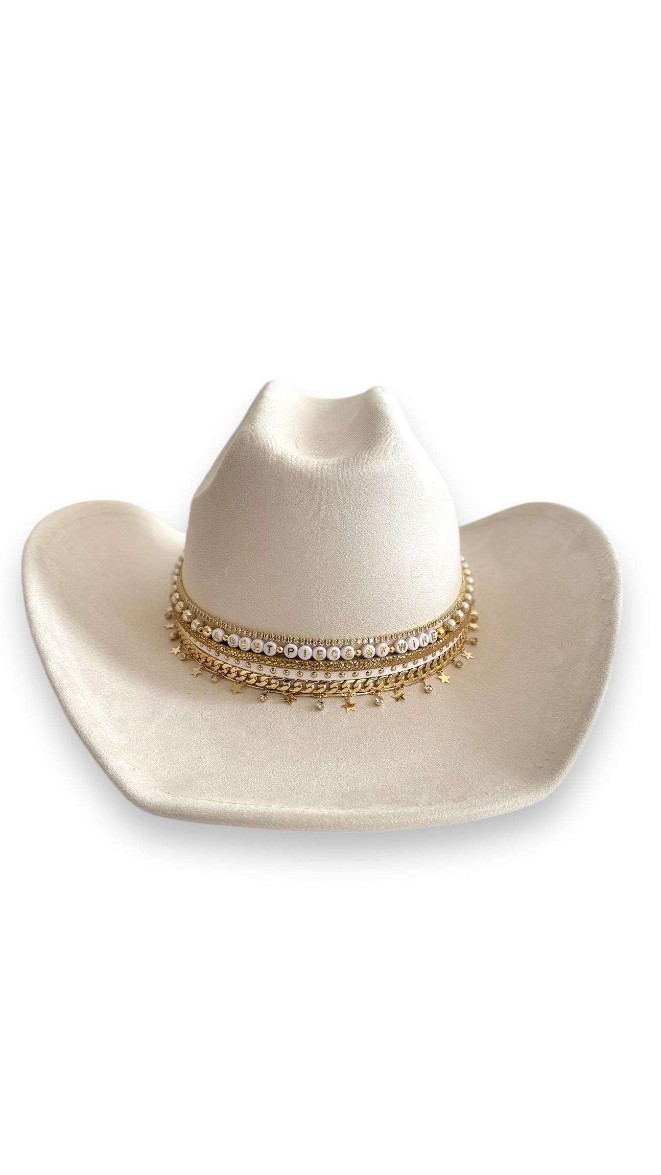 Gold & White Glass Hanging Cowgirl Hat Ivory or White Cowgirl Hat and Veil-cowgirl Hat-western  main image 3