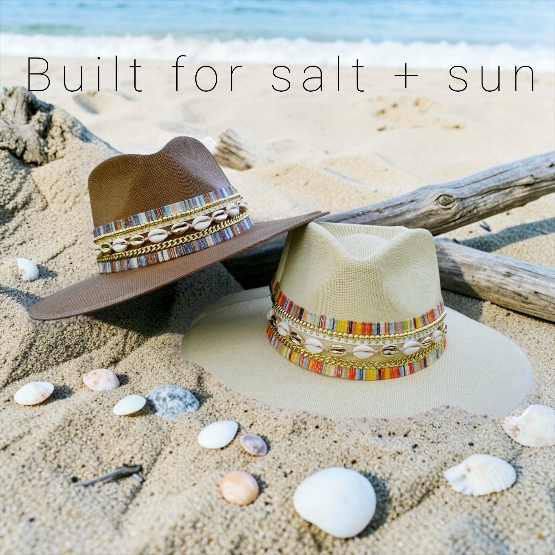 Sun “n” Sand floppy hat with light pink a smile blue bow and blue trim. UPF 50 Woven Straw Hat Floppy - Etsy main image 2