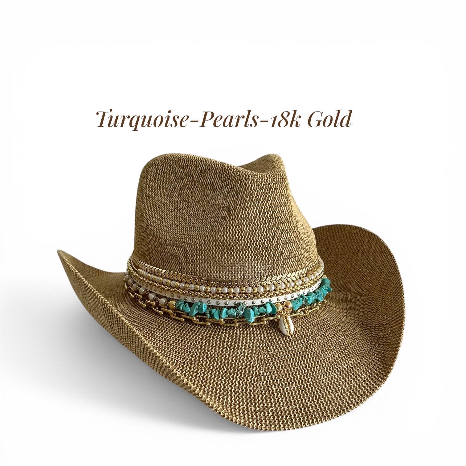Brown Faux Suede Cowboy Hat Gold Floral Embroidery Turquoise Beaded Band Western Custom Burned Western Hat | Cow Print, Flowers & Leaves - Etsy main image 3