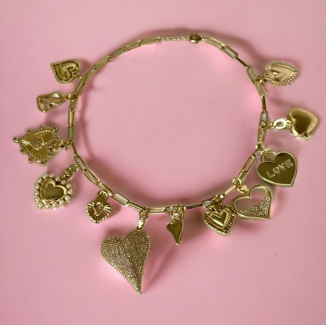 Heart Charm Necklace 18k Gold Plated Charm Necklace Heart Choker Gold Heart Jewelry Gift for Her