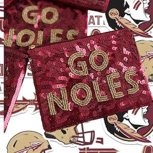 Sequin beaded coin purse Game day wallet  College zipper pouch Change purse Stadium bag wallet College gift Bed party essentials Accessories