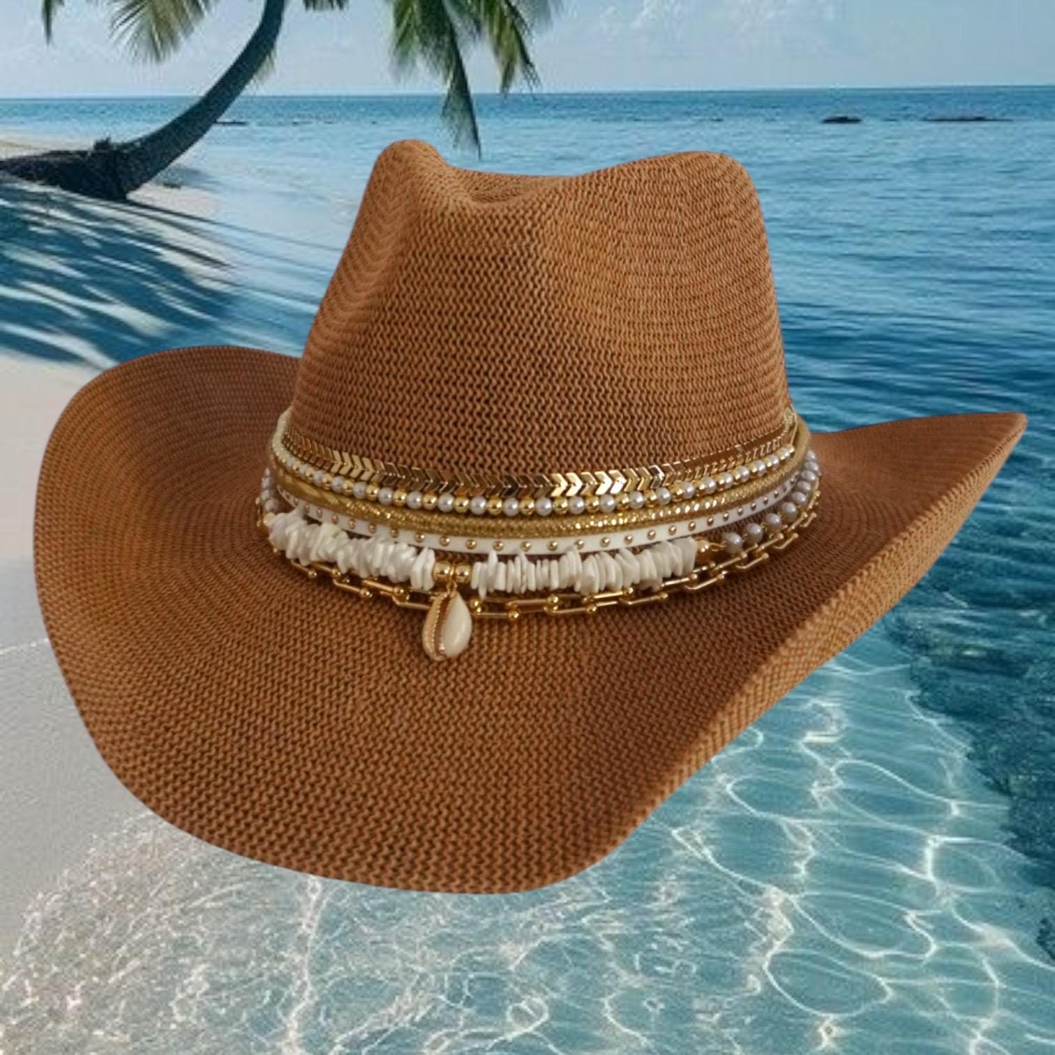 Summer Beaded Coastal Cowgirl Hat Beach Cowboy Hat Pool  display picture 3