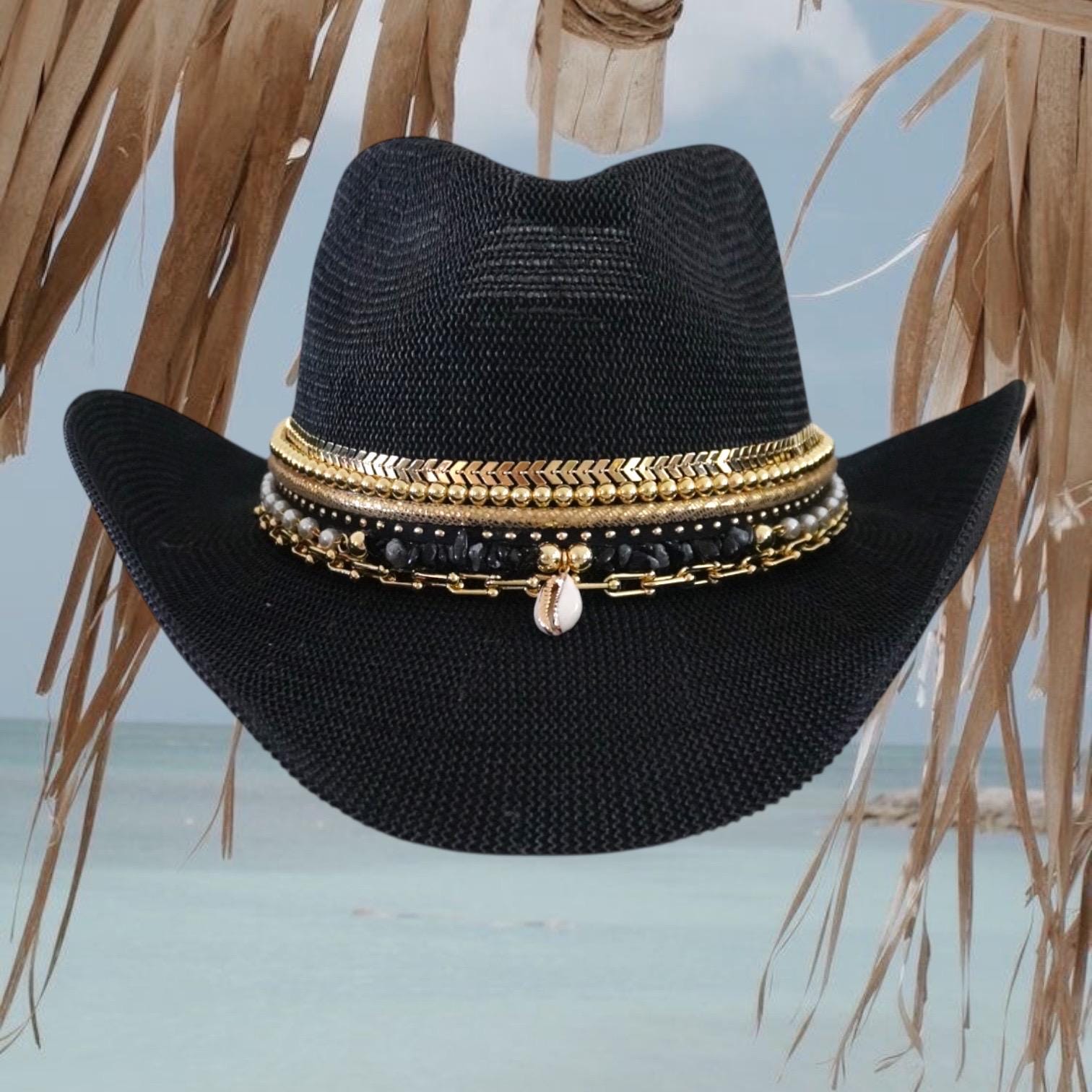 Black Cowgirl Hat for Beach Boating Day Summer Music 