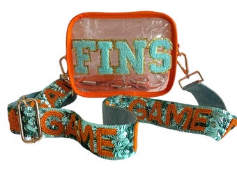 Game day bag Fins game day bag Dolphins purse Miami Dolphin&#39;s clear purse Dolphin&#39;s Stadium bag Miami Dolphin&#39;s crossbody purse Clear bag