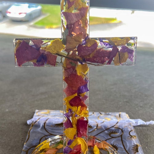 Funeral Flower Petal Memorial Cross Epoxy Memorial Flower Etsy