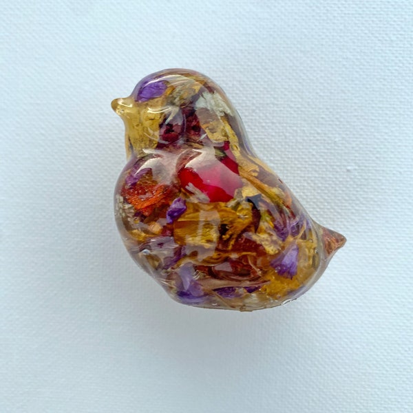 Funeral Flower Keepsake Tiny Bird, Memorial Service Keepsake Songbird, Memorial Flower Petal Resin Cardinal Bird