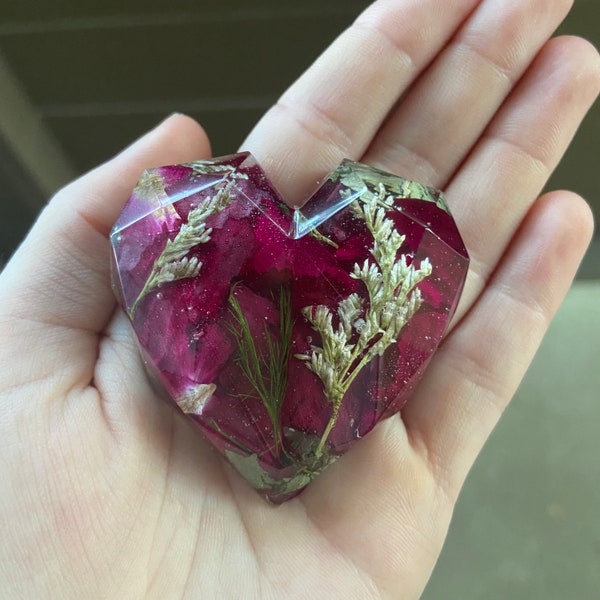 Funeral Flower Keepsake Heart, Resin Flower Heart Shape, Memorial Service Keepsake