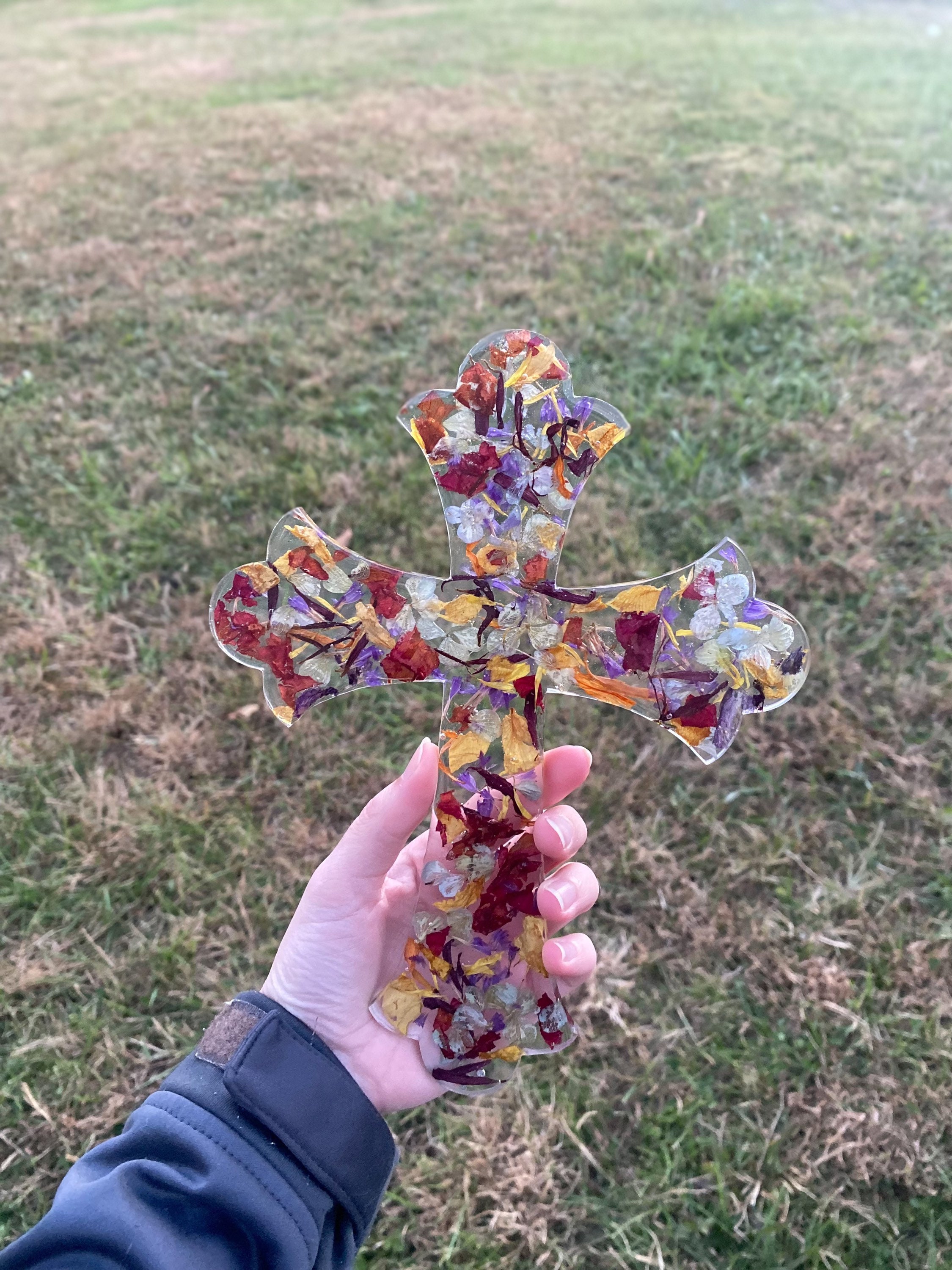 Funeral Flower Petal Memorial Large Cross Epoxy Memorial Etsy
