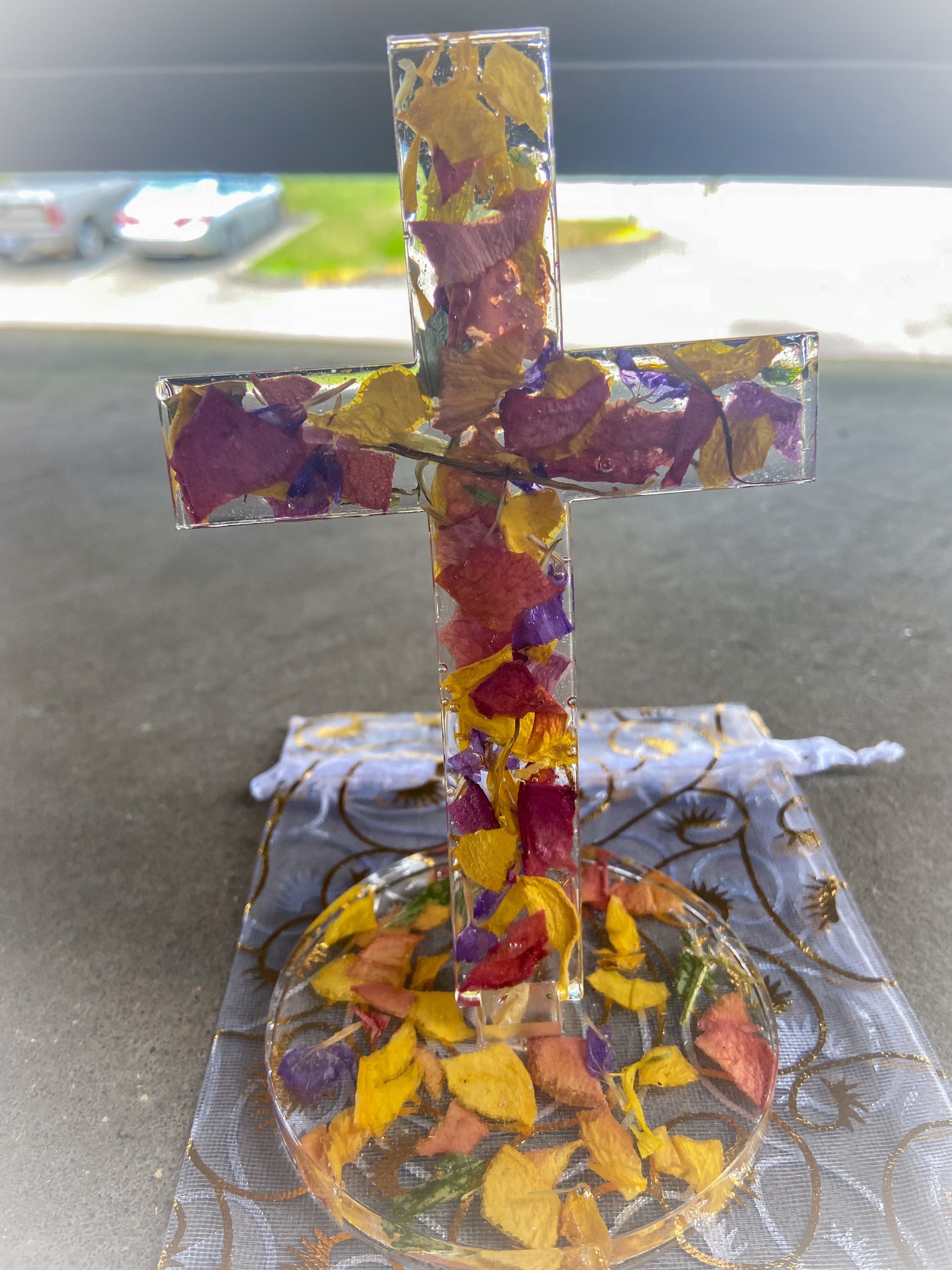 Funeral Flower Petal Memorial Cross Epoxy Memorial Flower Etsy