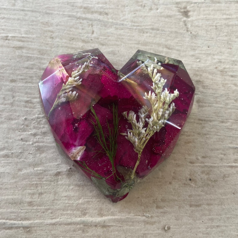 Funeral Flower Keepsake Heart Resin Flower Heart Shape Etsy
